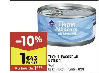 Leader Price Thon Albacore Au Naturel offre