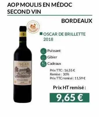 La Vignery Aop Moulis En Médoc Second Vin Bordeaux Oscar De Brillette 2018 offre