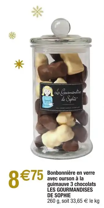 Migros Bonbonnière en verre avec ourson à la guimauve 3 chocolats offre