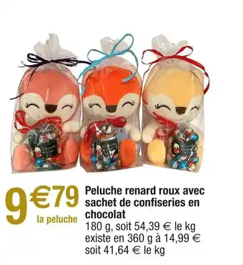 Peluche renard roux avce sachet de confiseries en chocolat