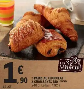 E.Leclerc 2 Pains au chocolat 2 croissants bio offre