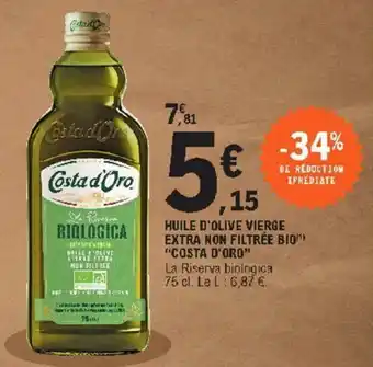 E.Leclerc Huile d'olive vierge extra non filtrée bio "costa d'oro" offre