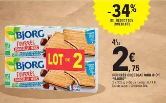 E.Leclerc Fourres chocolat noir bio "bjorg" offre