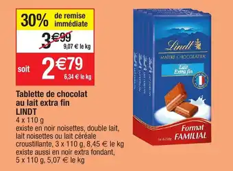 Tablette de chocolat au lait extra fin LINDT