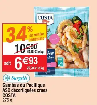 Migros Gambas du pacifique ASC décortiquées crues COSTA offre
