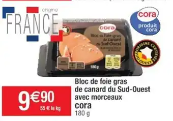Cora x Carrefour Bloc de Foie Gras de Canard Du Sud-Ouest Avec Morceaux offre