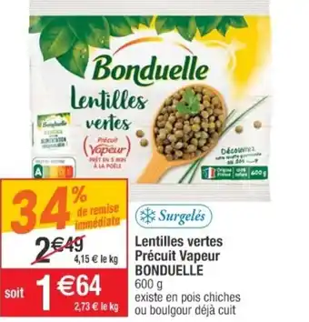 Cora x Carrefour Lentilles Vertes Précuit Vapeur offre