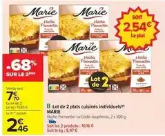Carrefour Lot de 2 plats cuisinés individuels marie offre