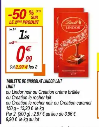 Netto Tablette De Chocolat Lindor Lait Lindt offre