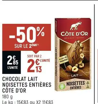 Côte d’or chocolat lait noisettes entières