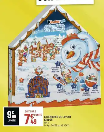 Kinder calendrier de l’avent