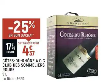 Spar Côtes-du-rhône a.o.c. club des sommeliers rouge offre