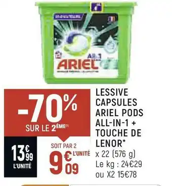 Ariel lessive capsules pods all-in-1 + touche de lenor*