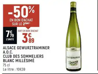 Alsace gewurztraminer a.o.c. club des sommeliers blanc millésimé