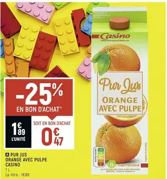 Petit Casino Casino pur jus orange avec pulpe offre