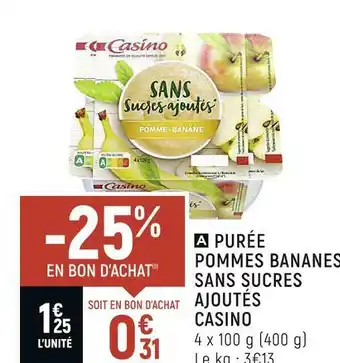 Casino purée pommes bananes sans sucres ajoutés