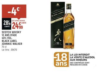 Spar Johnnie walker scotch whisky 12 ans d’âge 40% vol. black label offre