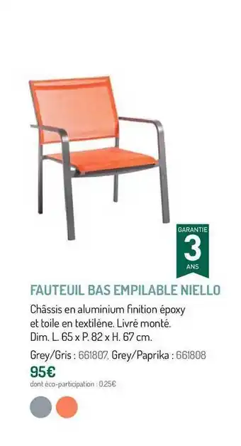 Botanic Fauteuil Bas Empilable Niello offre