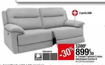 BUT Canapé 3 Places 2 Relax électriques Curtiss Ii offre