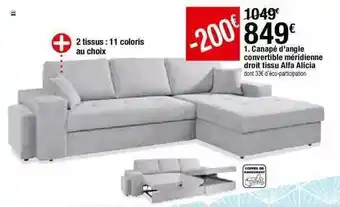 Canapé D'angle Convertible Méridienne Droit Tissu Alfa Alicia