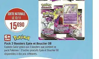 Géant Casino Pack 3 Boosters Epée Et Bouclier 08 Pokémon offre