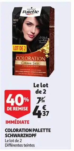 Auchan Coloration Palette Schwarzkopf offre
