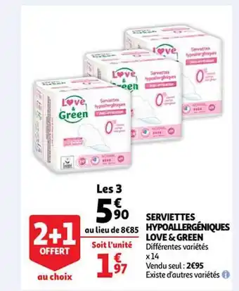 Auchan Serviettes Hypoallergéniques Love&green offre