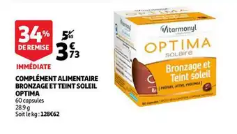Auchan Complément Alimentaire Bronzage Et Teint Soleil Optima offre