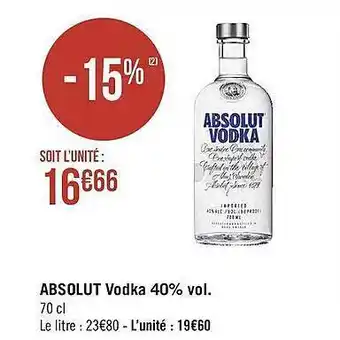 Casino Supermarchés Absolut Vodka 40% Vol. offre
