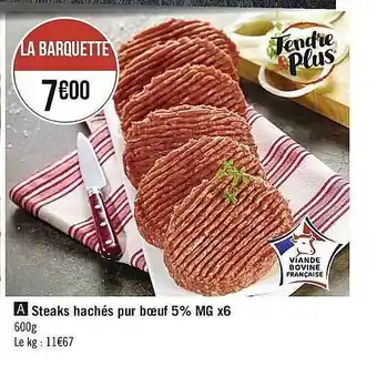 Casino Supermarchés Steaks Hachés Pur Boeuf 5% M.g. X6 offre