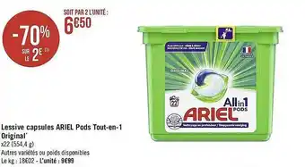 Casino Supermarchés Lessive Capsule Ariel Pods Tout-en-1 Original offre