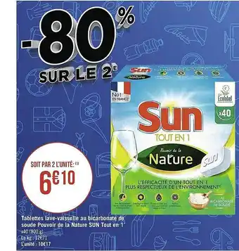 Casino Supermarchés Tablettes Lave-vaisselle Au Bicarbonate De Soude Pouvoir De La Nature Sun Tout En 1 offre