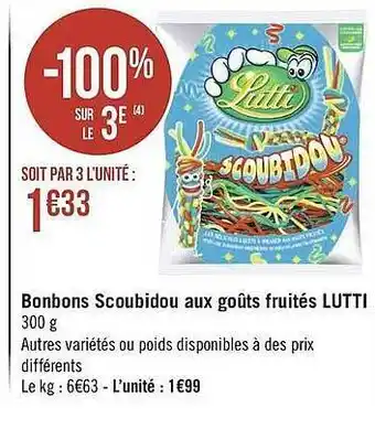 Géant Casino Bonbons Scoubidou Aux Goût Fruités Lutti offre