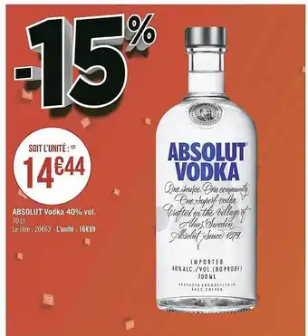 Absolut Vodka 40% Vol.