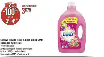Géant Casino Lessive Liquide Rose & Lilas Blanc Omo Essences Naturelles offre