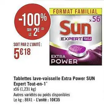 Géant Casino Tablettes Lave-vaisselle Extra Power Sun Expert Tout-en-1 offre