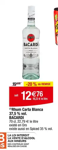 Carrefour BACARDI Rhum Carta Blanca 37,5 % vol offre
