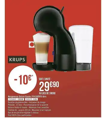 Géant Casino Nespresso Dolce Gusto Yy4395gris Krups offre