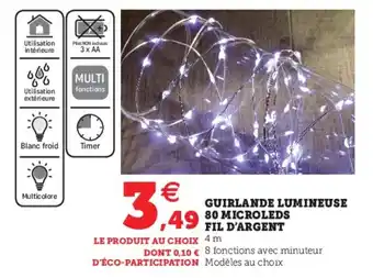 Hyper U Guirlande lumineuse 80 microleds fil d'argent offre
