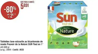 Géant Casino Tablettes Lave-vaisselle Au Bicarbonate De Soude Pouvoir De La Nature Sun Tout En 1 offre