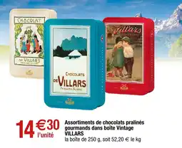 Migros VILLARS Assortiments de chocolats pralinés gourmands dans boîte Vintage offre