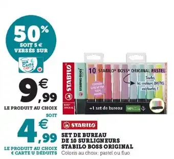 Hyper U Set de bureau de 10 surligneurs stabilo boss original offre