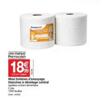 Promocash Maxi Bobines D'essuyage Blanches à Dévidage Central offre