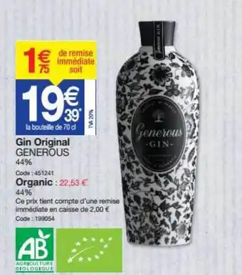 Promocash Gin Original Generous offre