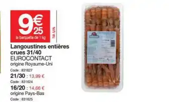 Langoustines EntiĂšres Crues 31-40 Eurocontact