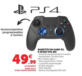 Hyper U Manette PS4 Sans Fil offre