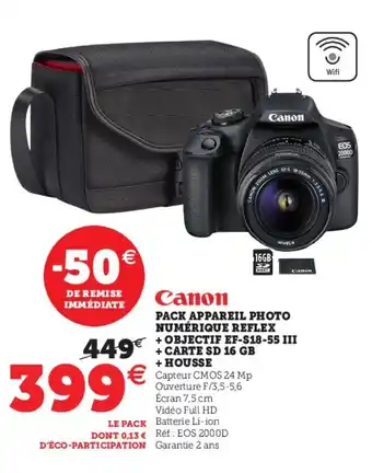 Hyper U Pack Appareil Photo Numérique Reflex offre