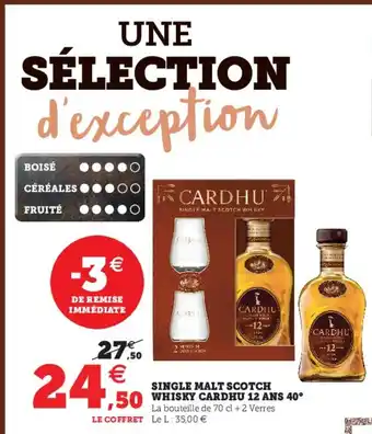 Hyper U Single Malt Scotch Whisky Cardhu 12 Ans 40 offre