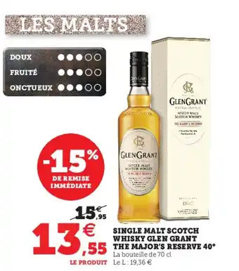 Hyper U Single Malt Scotch Whisky Glen Grant The Major's Reserve 40 offre