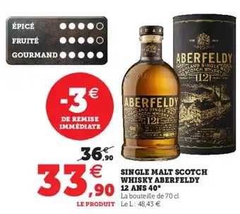Hyper U Single Malt Scotch Whisky Aberfeldy 12 Ans 40 offre
